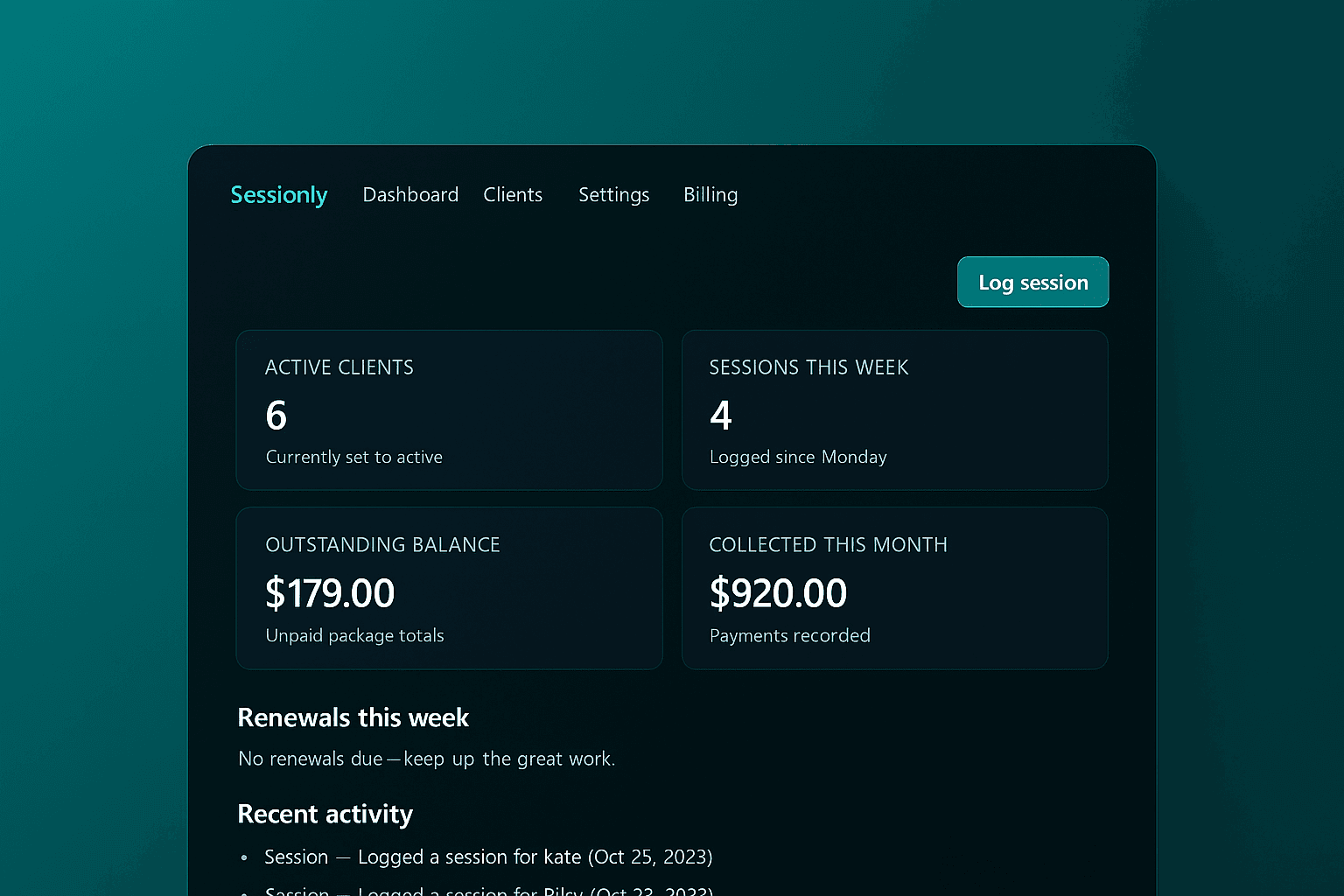 Sessionly dashboard preview